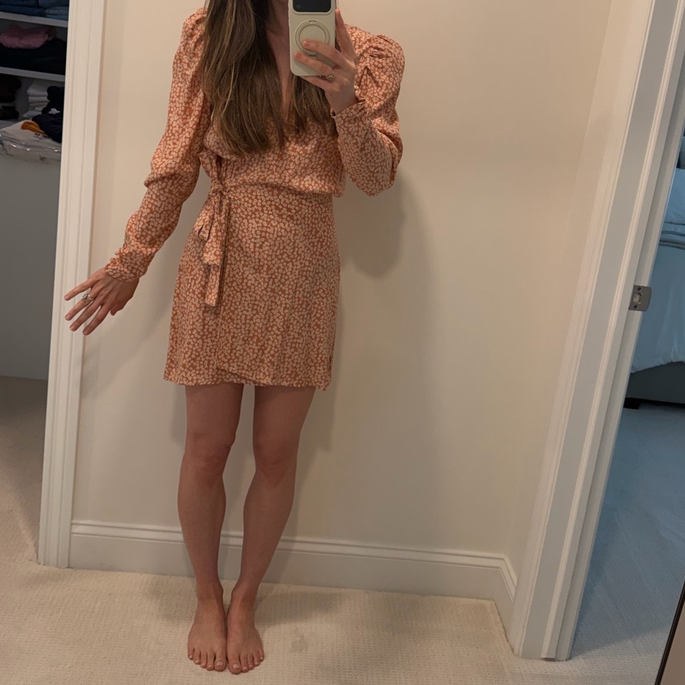 Free people wrap dress - salmon color with white floral detail, size 2